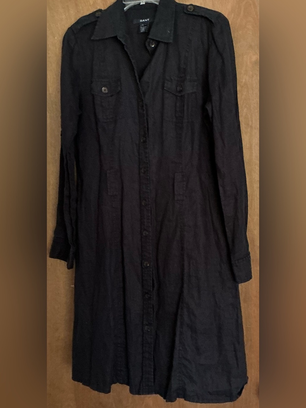 GANT Black Long Sleeve Shirt Dress Women 10 Utility Sarfari Pockets Button Front